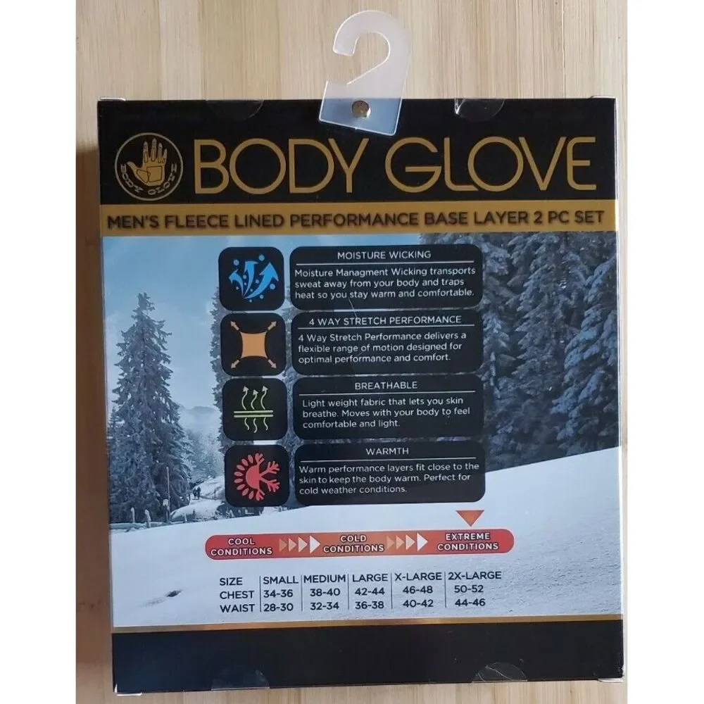 New Body Glove Thermal Fleece Top Bottom Long Johns 2 PC Set Black‎ Size Small